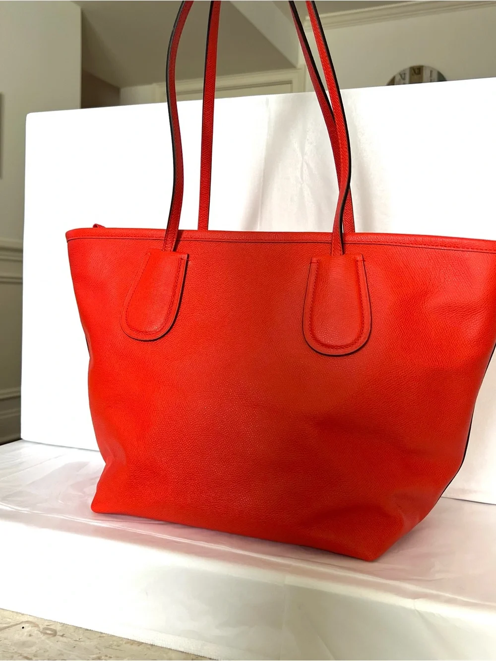 Coach Red Leather Tote with Luggage Tag and Logo Plaque